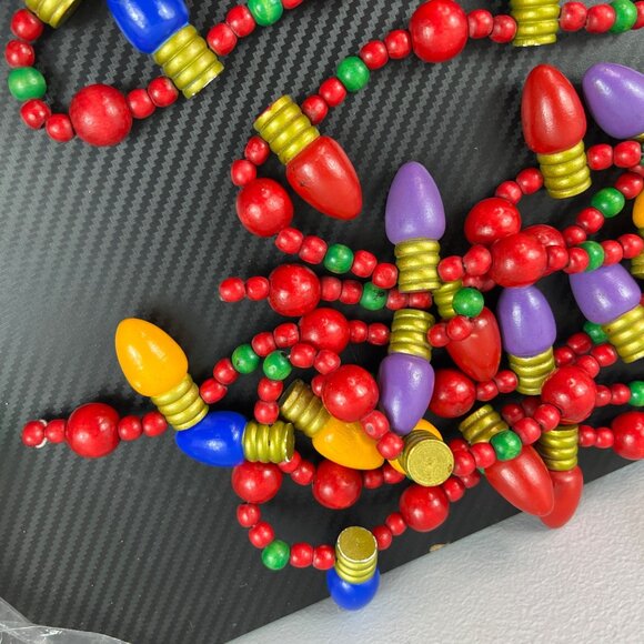 VTG 80’s Wood Bead & Christmas Light Bulb Shaped Garland Multi-Color 23 Ft Total - Picture 7 of 12